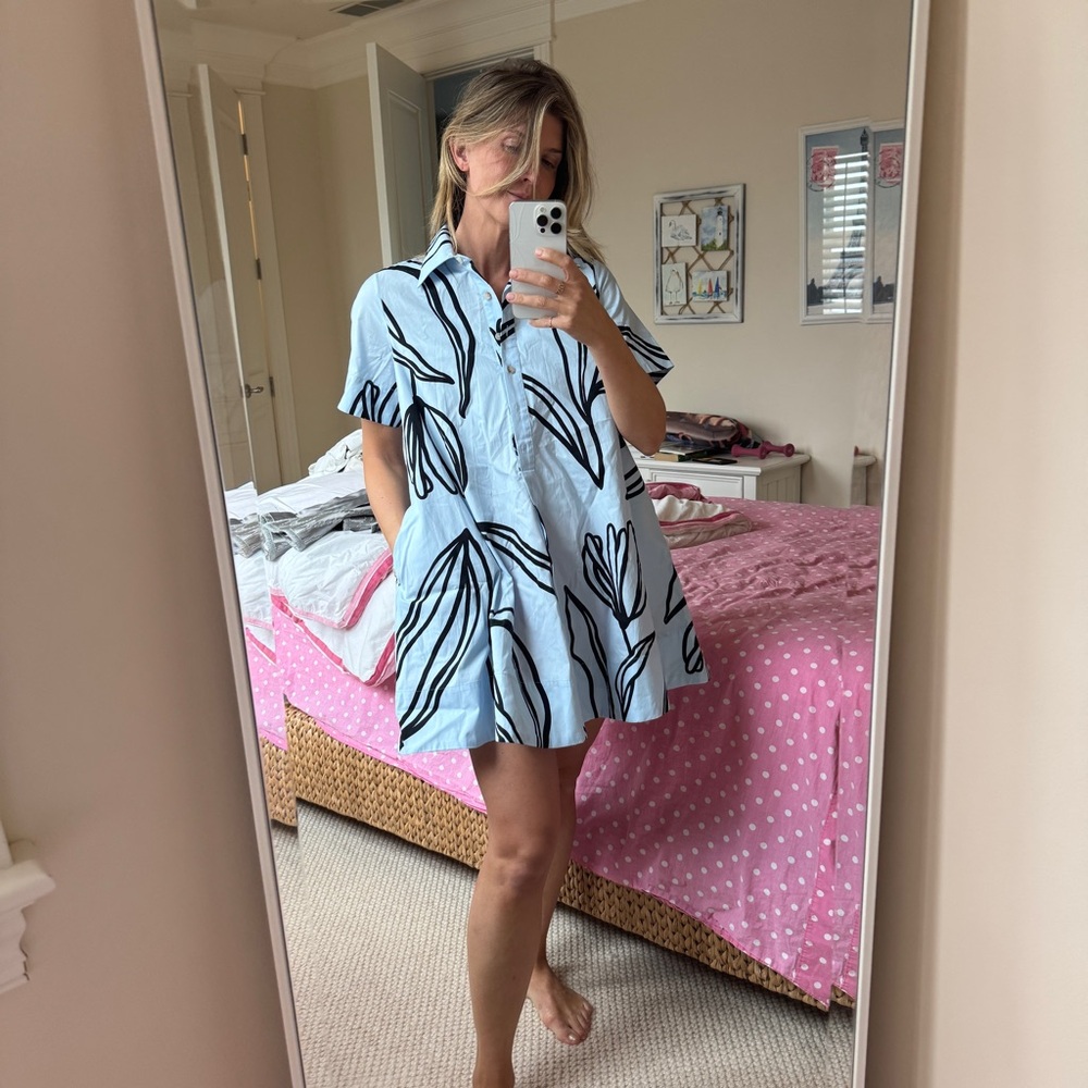 Anthropologie Blue Buttoned Tie Front Mini Sundress